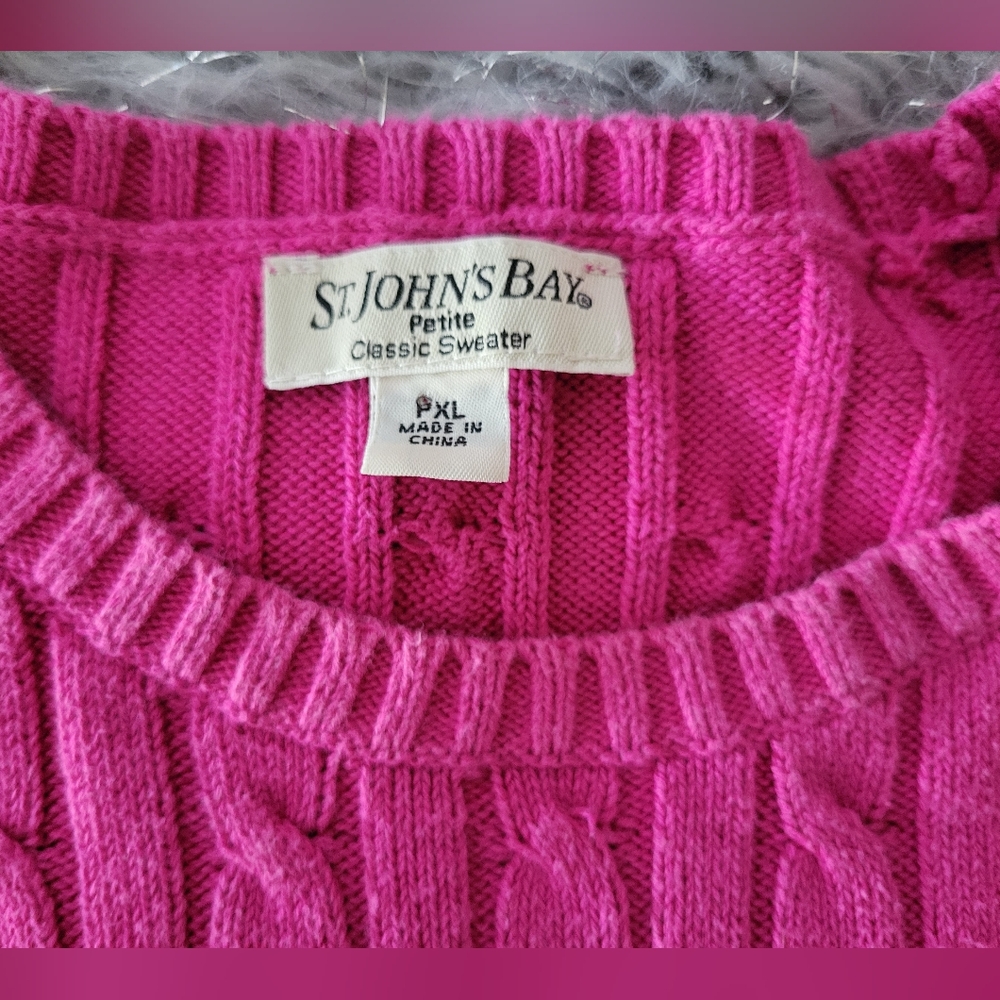 St Johns Bay Classic Womens Cotton Chunky Cable Knit Sweater Pink Petite XL Y2k - Picture 5 of 7